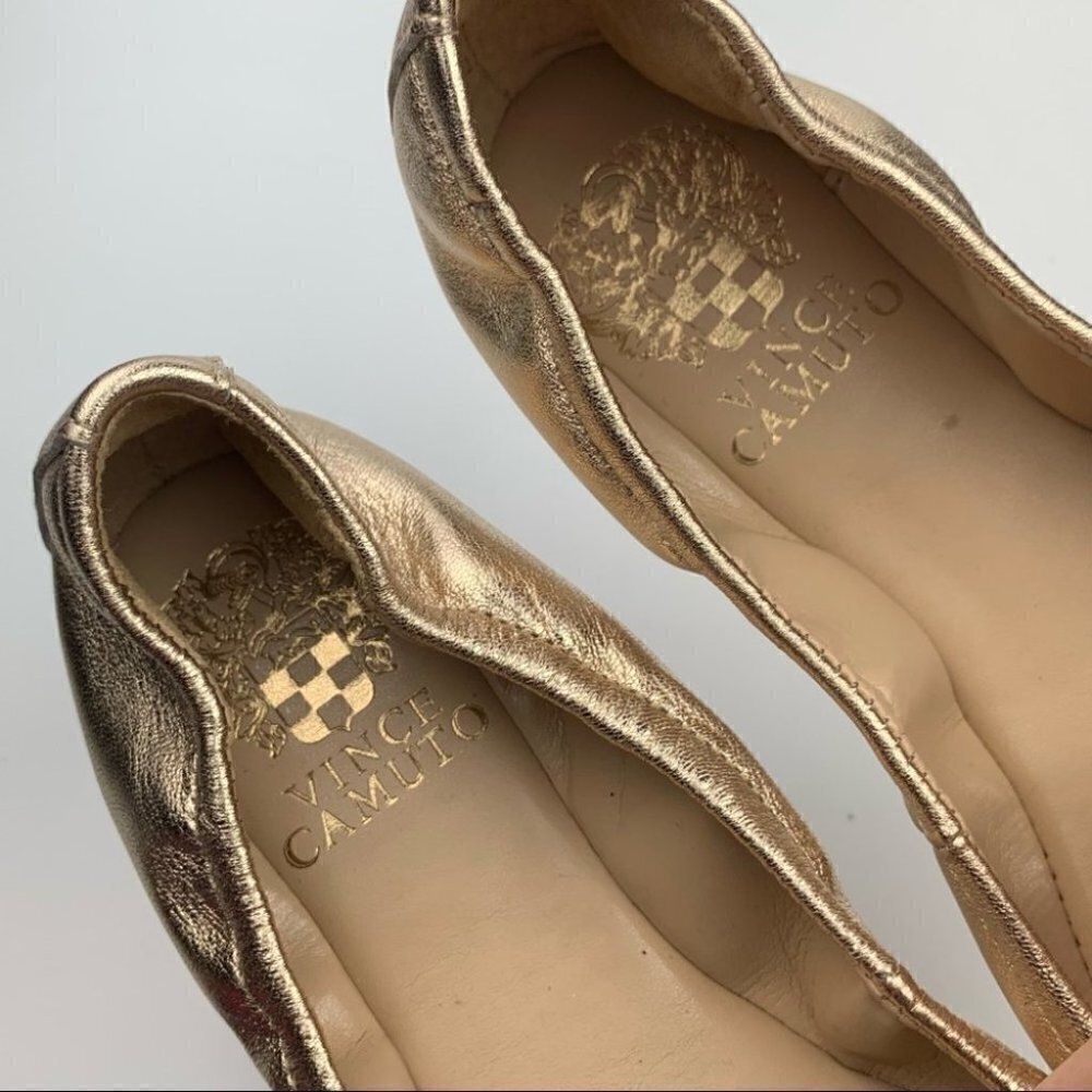 New Vince Camuto ballet flats Brindin sz 6.5 Egyptian gold leather square toe - Picture 10 of 13